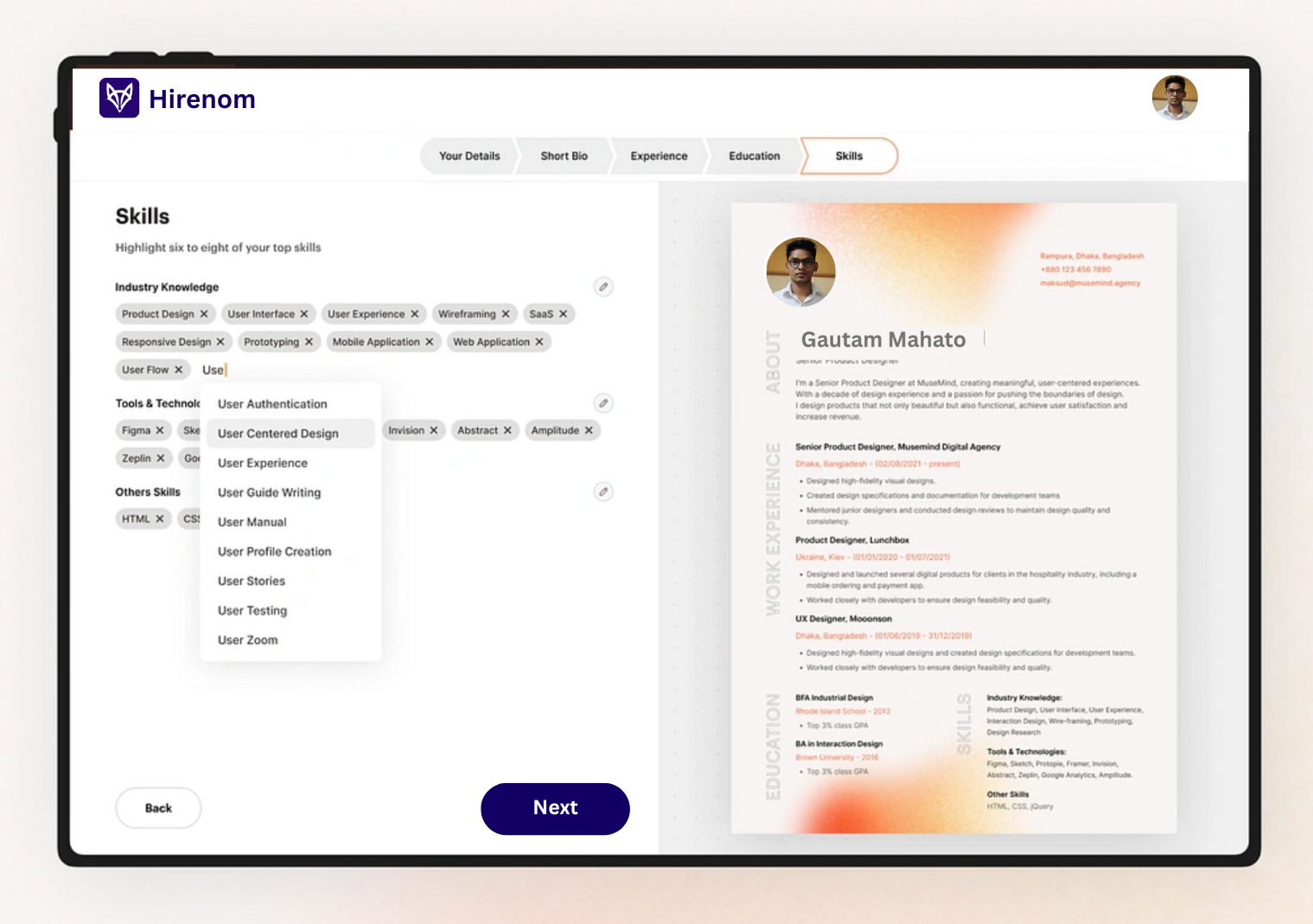 AI Resume Builder Interface